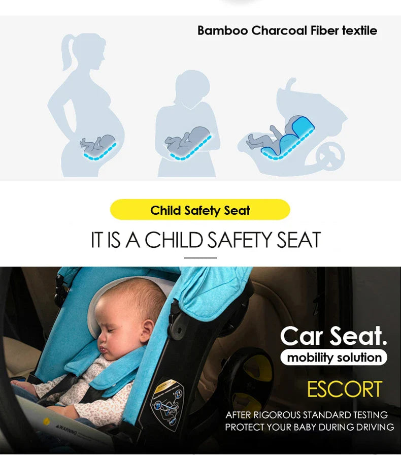 2-in-1 Foldable Baby Stroller Travel System with Infant Car Seat - Lightweight Portable Pram Buggy